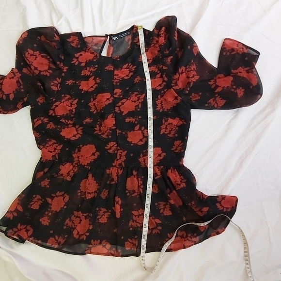 Zara floral black red blouse - Picture 6 of 8